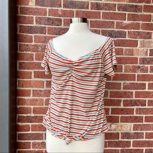 Haute Fox Striped Knotted Ruched Crop Top 2X Short Sleeve Shirt XXL Plus